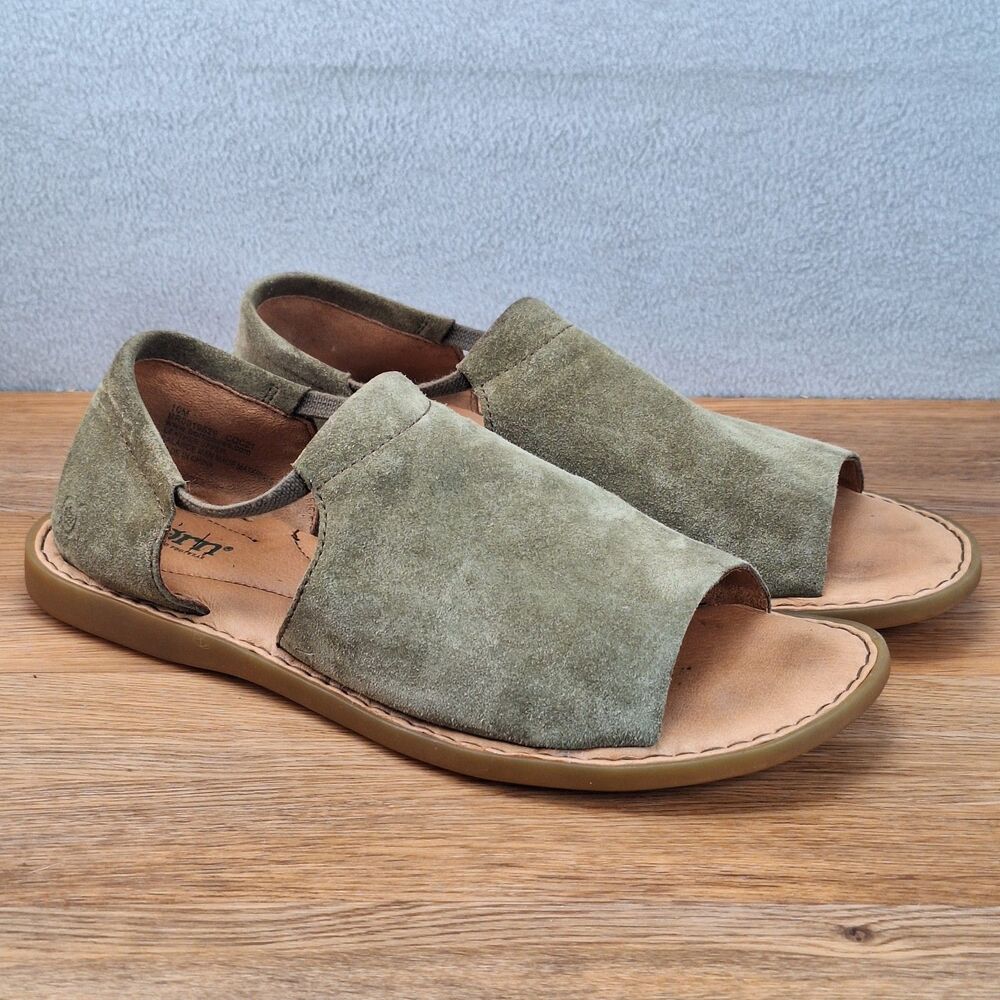 Born Cove Modern Women's 10 Slip-On Sandals Green Suede Flat Comfort